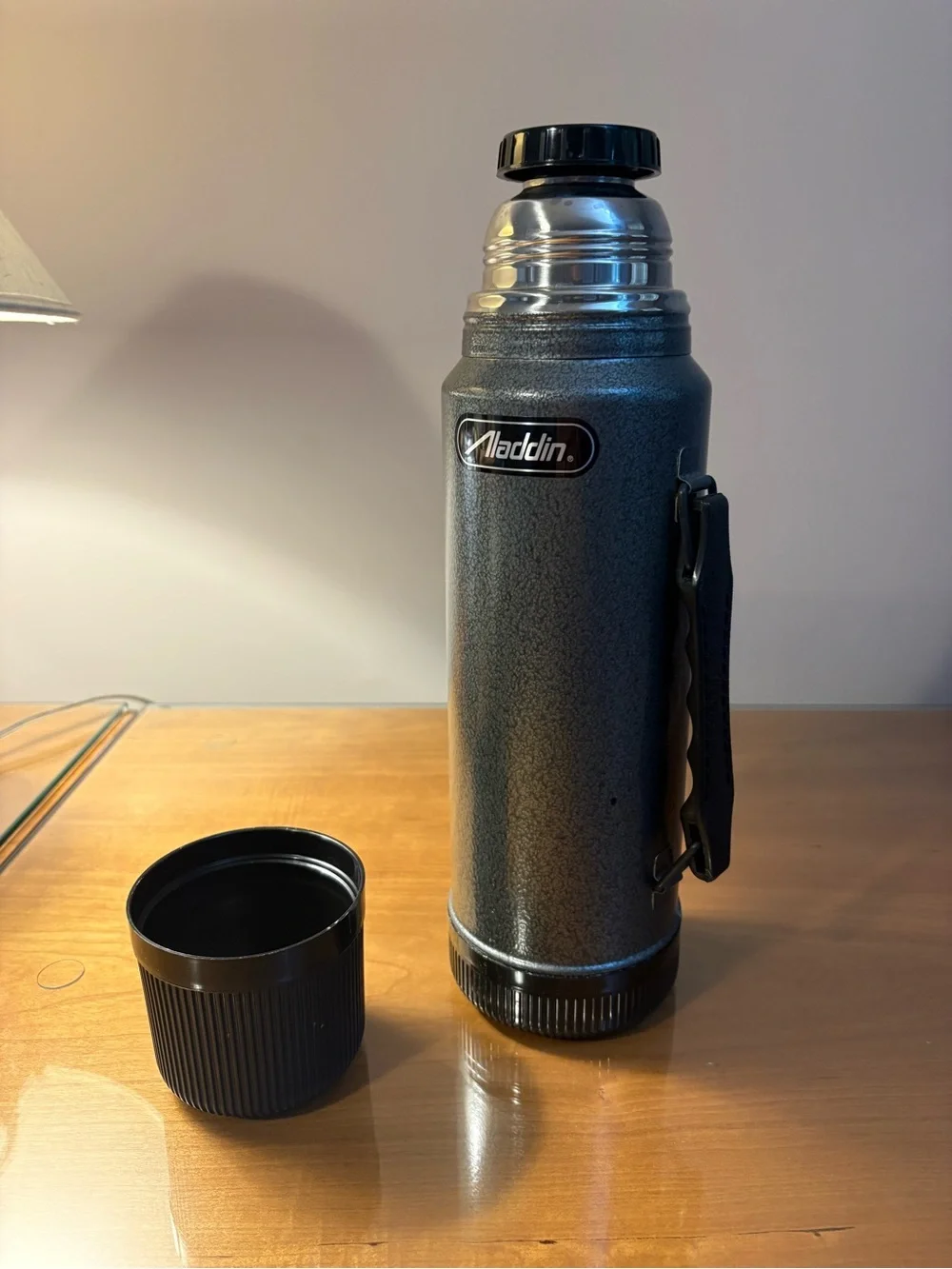 Aladdin Rugged American Steel Vacuum Thermos - Gray/Black 1 quart New
